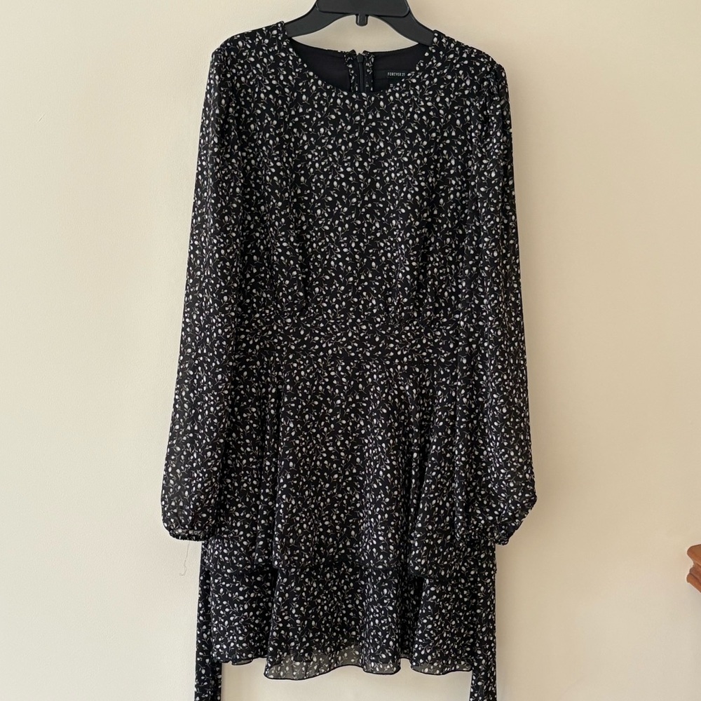 Forever 21 Black Dress with White Floral Print
